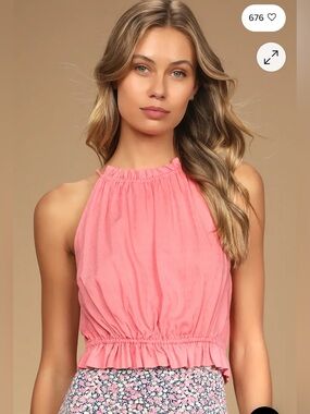 Lulus Roll Pink Tie-Back Halter Tank Top